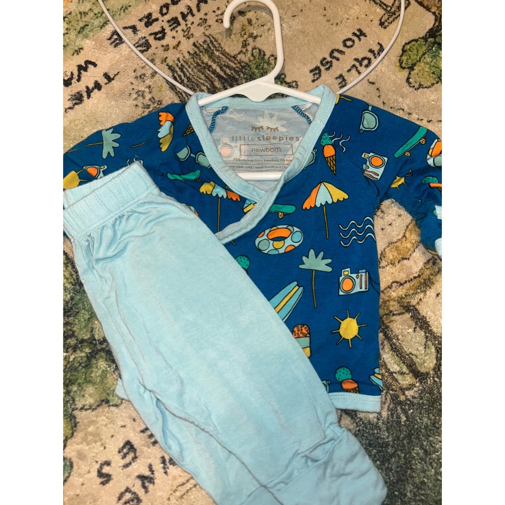 Little Sleepies Newborn Endless Summer Bamboo Viscose Kimono Pajama Set Blue - Picture 3 of 3